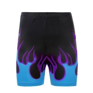 Superdown Blue & Black Flame Women’s High Rise Bike Shorts Size S Small